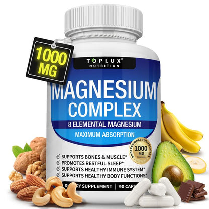 Magnesium Complex 1000MG - Ultimate Sleep Support & Stress Relief with Glycinate, Citrate & Malate for Muscle Relaxation
