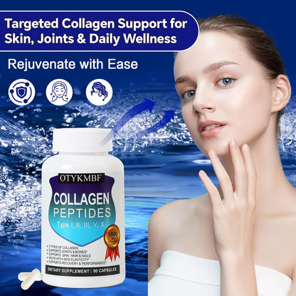 Multi Collagen Peptides Pills 1800Mg, Type I, II, III, V, X - Hydrolyzed Premium Collagen Complex Supports Skin, Joints, Hair & Nails, Hydrolyzed Protein for Women Men, 90 Capsules