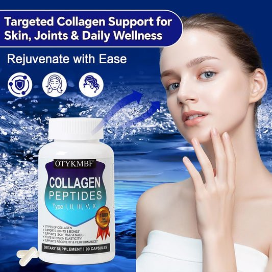 Multi Collagen Peptides Pills 1800Mg, Type I, II, III, V, X - Hydrolyzed Premium Collagen Complex Supports Skin, Joints, Hair & Nails, Hydrolyzed Protein for Women Men, 90 Capsules